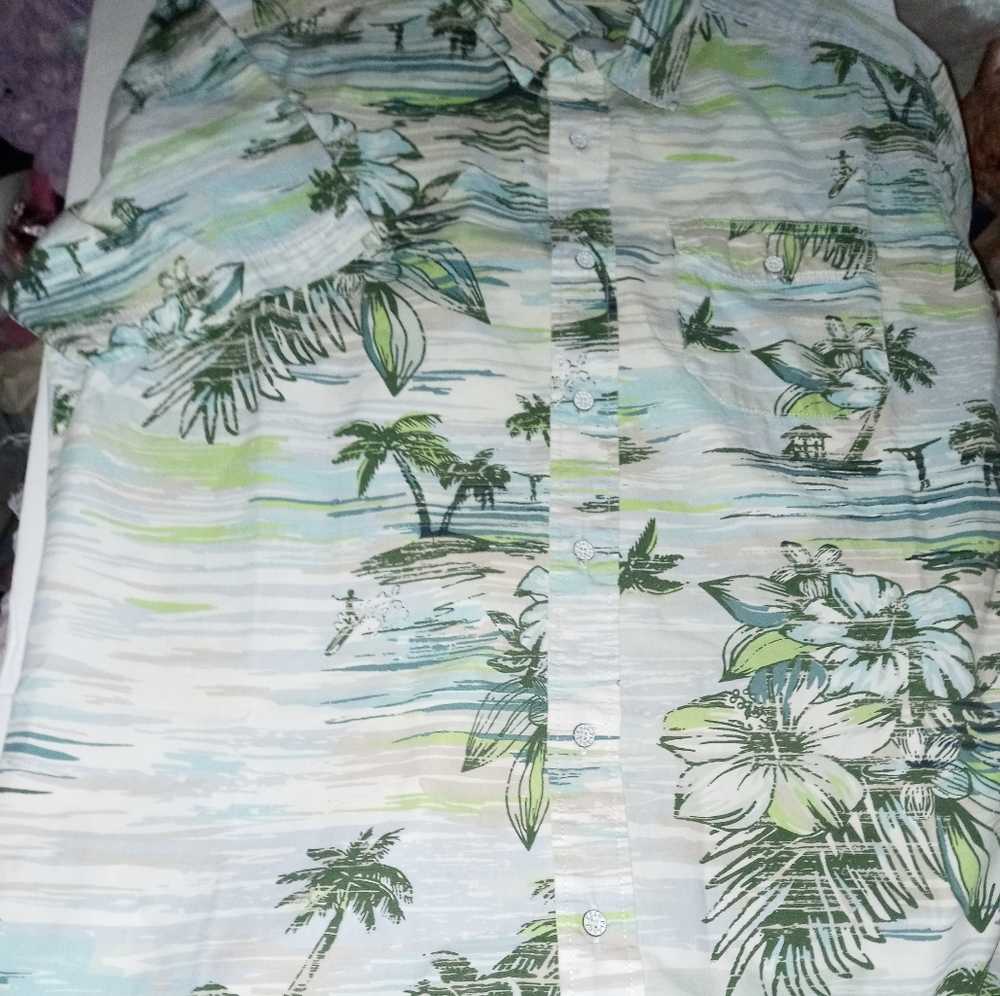 Free Planet tropical print button down